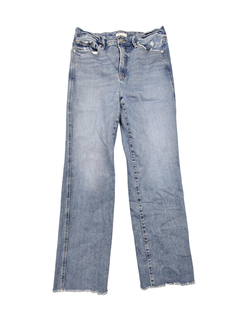 Good American Jeans Womens 10 Blue Light Wash Straight Slim Distressed 27 Inseam